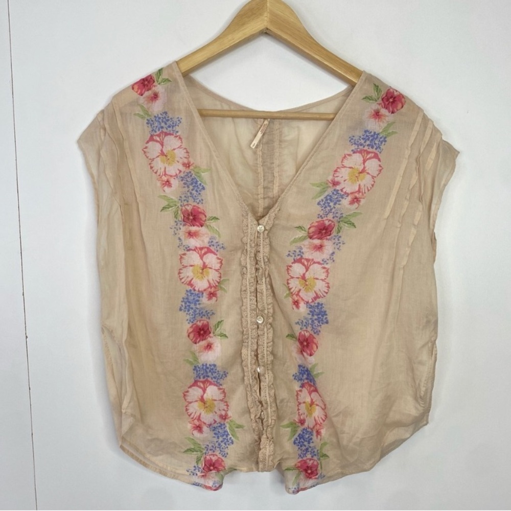 Free People Small Floral Blouse Size Small Sleeveless Button Front